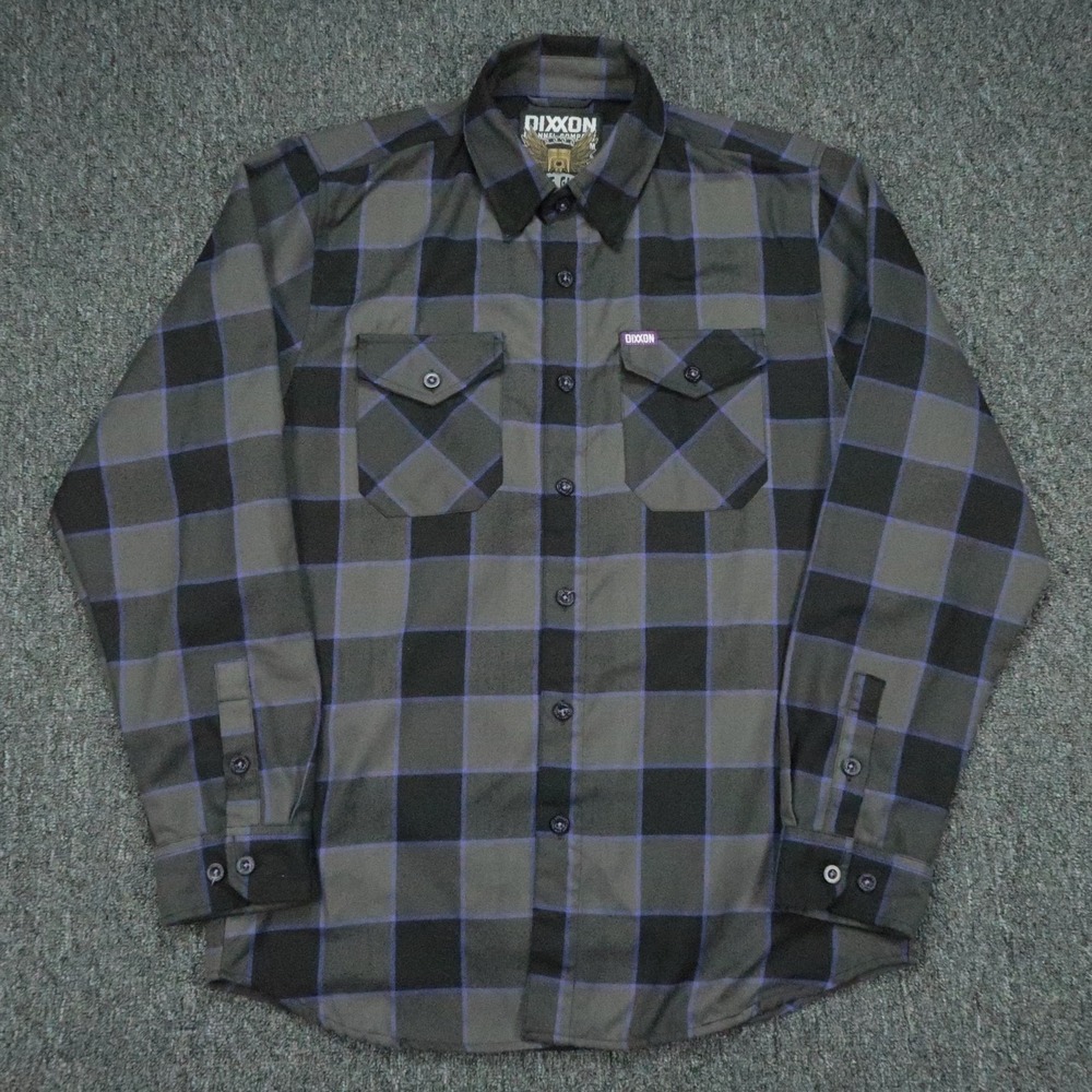 Dixxon Flannel Shirt Mens Medium Gray Purple Plaid‎ The Gift Long Sleeve Button